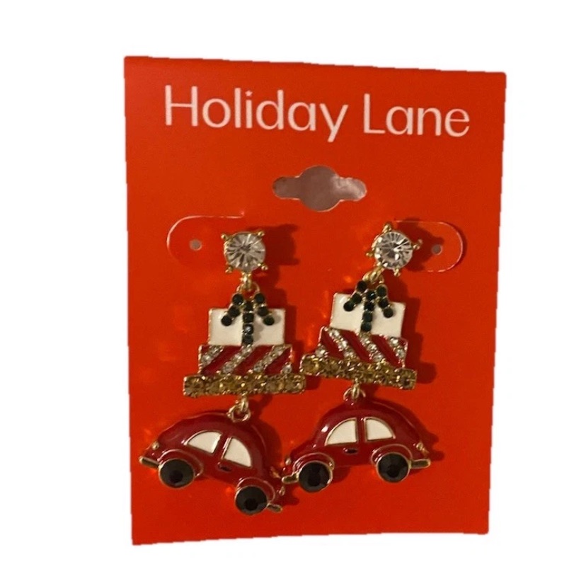 Car Drop Christmas Earrings Gold Tone By Holiday Lane Nwt
